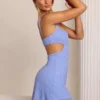 Rochie mini cu decupaje și ornamente Emilion, albastru pudră Rochie mini cu decupaje și ornamente Emilion, albastru pudră
