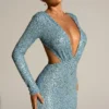 Rochie mini cu decupaje și ornamente Marva, albastru deschis Rochie mini cu decupaje și ornamente Marva, albastru deschis