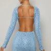 Rochie mini cu decupaje și ornamente Marva, albastru deschis Rochie mini cu decupaje și ornamente Marva, albastru deschis