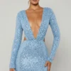 Rochie mini cu decupaje și ornamente Marva, albastru deschis Rochie mini cu decupaje și ornamente Marva, albastru deschis