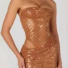 Rochie mini cu decupaje și ornamente Rania, culoare bronz Rochie mini cu decupaje și ornamente Rania, culoare bronz