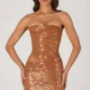 Rochie mini cu decupaje și ornamente Rania, culoare bronz Rochie mini cu decupaje și ornamente Rania, culoare bronz