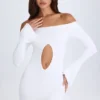 Rochie mini cu decupaje și umeri decupați Madelina, în culoarea alb Rochie mini cu decupaje și umeri decupați Madelina, în culoarea alb