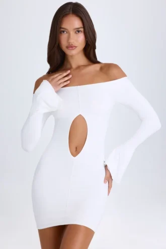 Rochie mini cu decupaje și umeri decupați Madelina, în culoarea alb