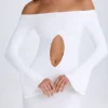 Rochie mini cu decupaje și umeri decupați Madelina, în culoarea alb Rochie mini cu decupaje și umeri decupați Madelina, în culoarea alb