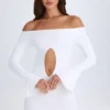 Rochie mini cu decupaje și umeri decupați Madelina, în culoarea alb Rochie mini cu decupaje și umeri decupați Madelina, în culoarea alb