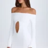 Rochie mini cu decupaje și umeri decupați Madelina, în culoarea alb Rochie mini cu decupaje și umeri decupați Madelina, în culoarea alb