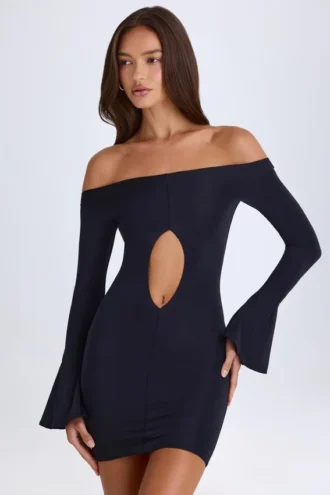 Rochie mini cu decupaje și umeri decupați Madelina, negru
