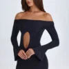 Rochie mini cu decupaje și umeri decupați Madelina, negru Rochie mini cu decupaje și umeri decupați Madelina, negru