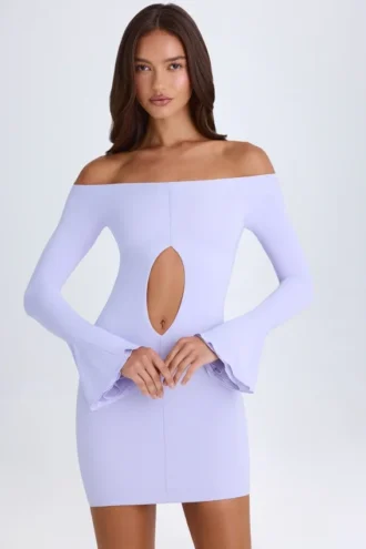 Rochie mini cu decupaje și umeri descoperiți Madelina, în nuanța Soft Lilac