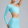 Rochie mini cu decupaje metalice și un singur umăr Zanab, în albastru gheață Rochie mini cu decupaje metalice și un singur umăr Zanab, în albastru gheață