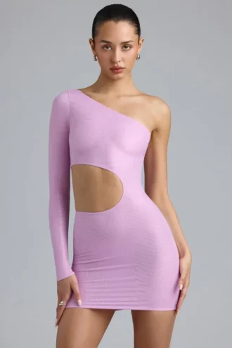 Rochie mini cu decupaje metalice și un singur umăr Zanab, în roz violet