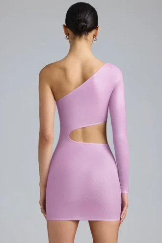 Rochie mini cu decupaje metalice și un singur umăr Zanab, în roz violet