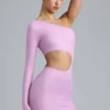Rochie mini cu decupaje metalice și un singur umăr Zanab, în roz violet Rochie mini cu decupaje metalice și un singur umăr Zanab, în roz violet