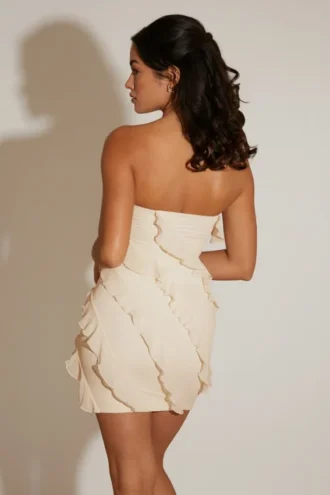 Rochie mini cu detalii volane Tatiana Bandeau în alb