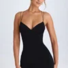 Rochie mini cu gât halter și detalii cu bretele Tesni, negru Rochie mini cu gât halter și detalii cu bretele Tesni, negru