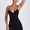 Rochie mini cu gât halter și detalii cu bretele Tesni, negru Rochie mini cu gât halter și detalii cu bretele Tesni, negru