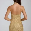Rochie mini cu gât halter și detalii decorative Arlona, aurie Rochie mini cu gât halter și detalii decorative Arlona, aurie