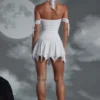 Rochie mini cu gât halter și șireturi Elvyra, albă Rochie mini cu gât halter și șireturi Elvyra, albă