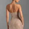 Rochie mini cu gât halter și ornamente Amolika, culoare miere Rochie mini cu gât halter și ornamente Amolika, culoare miere