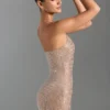 Rochie mini cu gât halter și ornamente Amolika, culoare miere Rochie mini cu gât halter și ornamente Amolika, culoare miere
