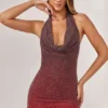 Rochie mini cu gât halter și ornamente Namur în roșu/maro ombré Rochie mini cu gât halter și ornamente Namur în roșu/maro ombré