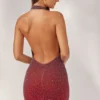 Rochie mini cu gât halter și ornamente Namur în roșu/maro ombré Rochie mini cu gât halter și ornamente Namur în roșu/maro ombré