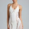 Rochie mini cu gât halter și ornamente Tori, culoare ivoriu Rochie mini cu gât halter și ornamente Tori, culoare ivoriu