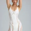 Rochie mini cu gât halter și ornamente Tori, culoare ivoriu Rochie mini cu gât halter și ornamente Tori, culoare ivoriu