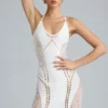 Rochie mini cu gât halter și ornamente Tori, culoare ivoriu Rochie mini cu gât halter și ornamente Tori, culoare ivoriu