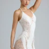 Rochie mini cu gât halter și ornamente Tori, culoare ivoriu Rochie mini cu gât halter și ornamente Tori, culoare ivoriu
