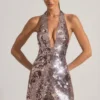 Rochie mini cu gât halter și paiete Avenza, argintie Rochie mini cu gât halter și paiete Avenza, argintie