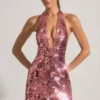 Rochie mini cu gât halter și paiete Avenza, roz Rochie mini cu gât halter și paiete Avenza, roz