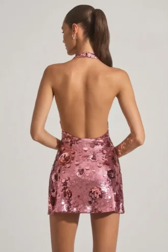 Rochie mini cu gât halter și paiete Avenza, roz