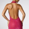 Rochie mini cu guler extrem de decupat și bretele, model Raquel, în roz aprins Rochie mini cu guler extrem de decupat și bretele, model Raquel, în roz aprins