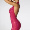 Rochie mini cu guler extrem de decupat și bretele, model Raquel, în roz aprins Rochie mini cu guler extrem de decupat și bretele, model Raquel, în roz aprins