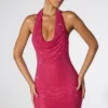 Rochie mini cu guler extrem de decupat și bretele, model Raquel, în roz aprins Rochie mini cu guler extrem de decupat și bretele, model Raquel, în roz aprins