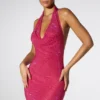 Rochie mini cu guler extrem de decupat și bretele, model Raquel, în roz aprins Rochie mini cu guler extrem de decupat și bretele, model Raquel, în roz aprins