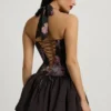 Rochie mini cu guler halter, șireturi și tiv bufant Nanala, cu imprimeu floral, negru Rochie mini cu guler halter, șireturi și tiv bufant Nanala, cu imprimeu floral, negru