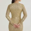 Rochie mini cu guler înalt și decorațiuni Arlowe, în culoarea auriu Rochie mini cu guler înalt și decorațiuni Arlowe, în culoarea auriu