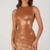 Rochie mini cu guler înalt și decorațiuni Romilly, în culoarea bronz Rochie mini cu guler înalt și decorațiuni Romilly, în culoarea bronz