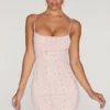 Rochie mini cu guler înalt și decorațiuni Seychelles, culoare roz pal