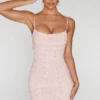 Rochie mini cu guler înalt și decorațiuni Seychelles, culoare roz pal