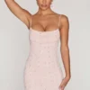 Rochie mini cu guler înalt și decorațiuni Seychelles, culoare roz pal