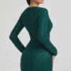 Rochie mini cu guler înalt și ornamente Arlowe, verde-albastru
