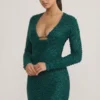 Rochie mini cu guler înalt și ornamente Arlowe, verde-albastru