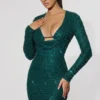 Rochie mini cu guler înalt și ornamente Arlowe, verde-albastru