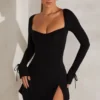 Rochie mini cu mâneci lungi și croi în A Amryn, negru