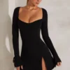 Rochie mini cu mâneci lungi și croi în A Amryn, negru