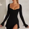 Rochie mini cu mâneci lungi și croi în A Amryn, negru